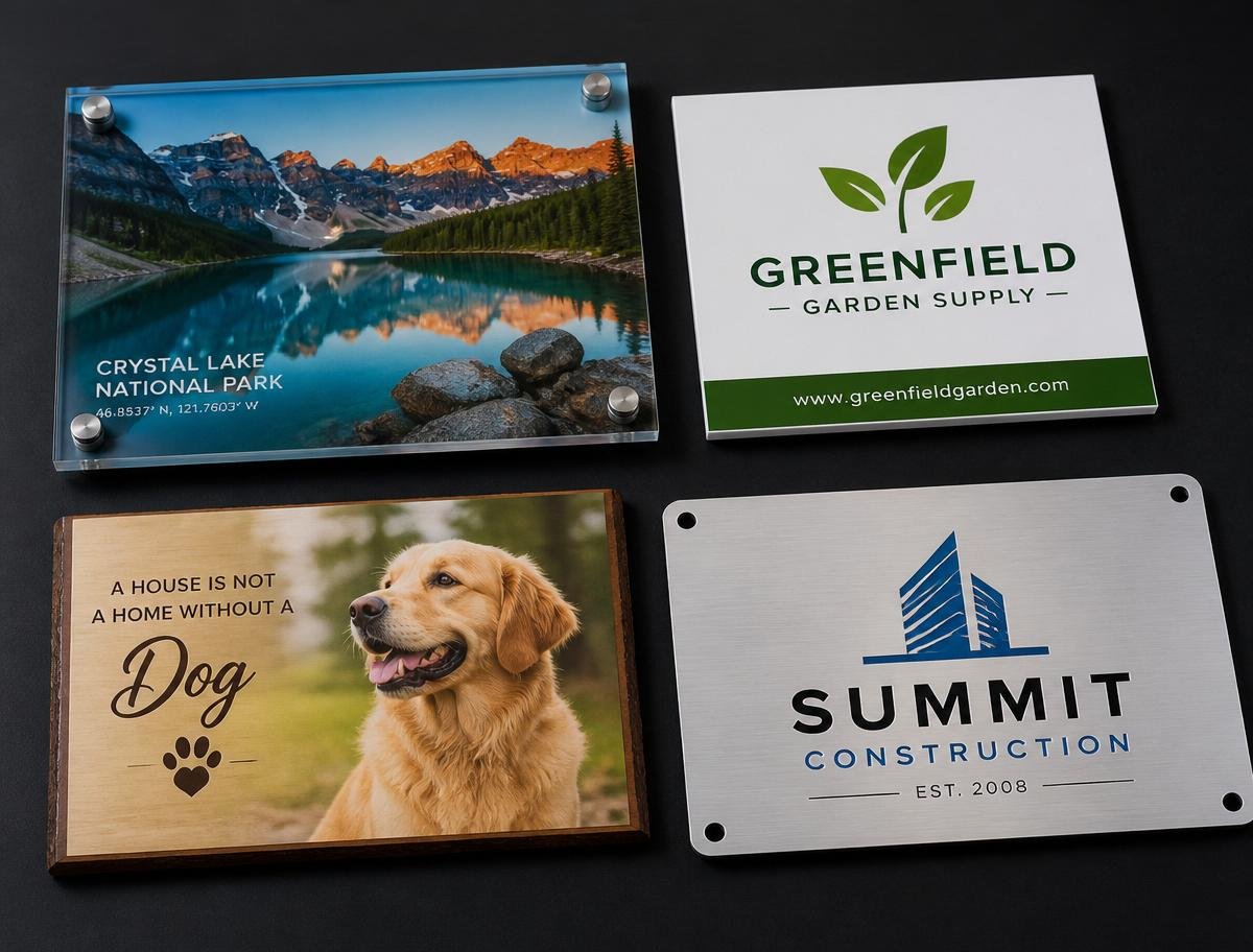 Placas impresas en acrílico, PVC, madera y metal